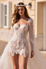 Load image into Gallery viewer, Ivory Watteau Train Tulle Long Sleeves Corset Wedding Dress with Lace