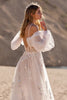 Load image into Gallery viewer, Ivory Backless Tulle Sweep Train Wedding Dress with Sleeves