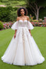 Load image into Gallery viewer, Ivory Tulle Ruffled A-Line Sweep Train Corset Wedding Dress with Sleeves