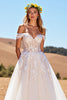 Load image into Gallery viewer, Ivory A-Line Sweep Train Tulle Corset Wedding Dress with Lace