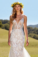 Load image into Gallery viewer, Ivory Lace Mermaid Sweep Train Corset Wedding Dress