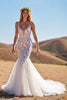 Load image into Gallery viewer, Ivory Mermaid Tulle Sweep Train Wedding Dress with Lace