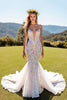 Load image into Gallery viewer, Ivory Lace Spaghetti Straps Mermaid Sweep Train Corset Wedding Dress