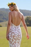 Load image into Gallery viewer, Ivory Lace Mermaid Deep V-Neck Sweep Train Wedding Dress