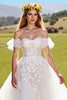 Load image into Gallery viewer, A-Line Ivory Tulle Sweep Train Corset Wedding Dress with Appliques