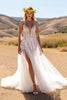 Load image into Gallery viewer, Boho Ivory Tulle Sweep Train Wedding Dress with Lace