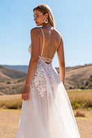 Load image into Gallery viewer, Boho Ivory Tulle Sweep Train Wedding Dress with Lace