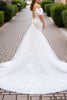 Load image into Gallery viewer, Ivory Tulle Mermaid Cold Shoulder Sweep Train Wedding Dress with Lace