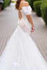 Load image into Gallery viewer, Ivory Tulle Mermaid Cold Shoulder Sweep Train Wedding Dress with Lace