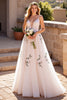 Load image into Gallery viewer, Floral Ivory Deep V-Neck Tulle Sweep Train Wedding Dress with Lace