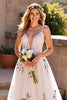 Load image into Gallery viewer, Floral Ivory Deep V-Neck Tulle Sweep Train Wedding Dress with Lace