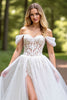 Load image into Gallery viewer, Ivory Tulle A-Line Sweep Train Corset Wedding Dress with Slit
