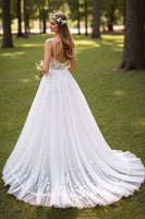 Load image into Gallery viewer, Ivory Tulle Sweep Train Corset Wedding Dress with Appliques