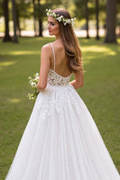 Load image into Gallery viewer, Ivory Tulle Sweep Train Corset Wedding Dress with Appliques
