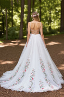 Load image into Gallery viewer, Ivory Tulle Floral Ball Gown Sweep Train Wedding Dress