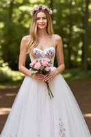 Load image into Gallery viewer, Ivory Tulle Floral Ball Gown Sweep Train Wedding Dress