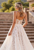Load image into Gallery viewer, Ivory Lace A Line Deep V-Neck Sweep Train Corset Wedding Dress