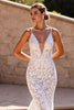 Load image into Gallery viewer, Lace Mermaid Spaghetti Straps Ivory Sweep Train Corset Wedding Dress