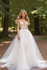 Load image into Gallery viewer, Ivory Tulle Deep V-Neck Ball Gown Wedding Dress with Appliques