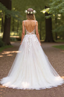 Load image into Gallery viewer, Ivory Tulle Deep V-Neck Ball Gown Wedding Dress with Appliques