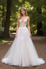 Load image into Gallery viewer, Ivory Tulle Deep V-Neck Ball Gown Wedding Dress with Appliques