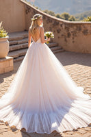 Load image into Gallery viewer, Ivory Spaghetti Straps Tulle A-Line Wedding Dress with Lace