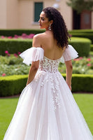 Load image into Gallery viewer, Ivory Tulle Ruffled Corset Ball Gown Wedding Dress with Lace