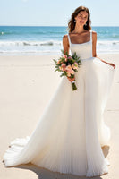 Load image into Gallery viewer, Ivory Chiffon Scoop Neck A Line Sweep Train Wedding Dress