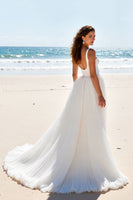 Load image into Gallery viewer, Ivory Chiffon Scoop Neck A Line Sweep Train Wedding Dress