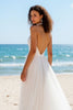 Load image into Gallery viewer, Ivory A Line Tulle Halter Backless Sweep Train Wedding Dress