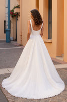 Load image into Gallery viewer, Ivory A Line Tulle Square Neck Sweep Train Wedding Dress