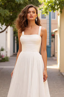Load image into Gallery viewer, Ivory A Line Tulle Square Neck Sweep Train Wedding Dress