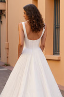 Load image into Gallery viewer, Ivory A Line Tulle Square Neck Sweep Train Wedding Dress