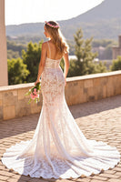 Load image into Gallery viewer, Ivory Lace Spaghetti Straps Sweep Train Mermaid Boho Wedding Dress