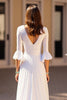 Load image into Gallery viewer, Ivory V-Neck Chiffon Sweep Train Ruffled Boho Wedding Dress with Half Sleeves