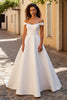 Load image into Gallery viewer, Simple Ivory Off the Shoulder A Line Satin Sweep Train Wedding Dress