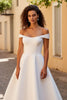Load image into Gallery viewer, Simple Ivory Off the Shoulder A Line Satin Sweep Train Wedding Dress
