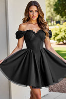 Load image into Gallery viewer, Black Tulle A Line Short Corset Prom Dress