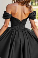 Load image into Gallery viewer, Black Tulle A Line Short Corset Prom Dress