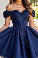 Load image into Gallery viewer, Black Tulle A Line Short Corset Prom Dress