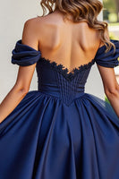 Load image into Gallery viewer, Black Tulle A Line Short Corset Prom Dress