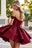 Load image into Gallery viewer, Burgundy Corset A Line Satin Short Prom Dress with Lace