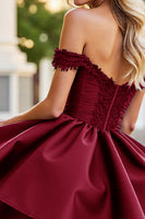 Load image into Gallery viewer, Burgundy Corset A Line Satin Short Prom Dress with Lace