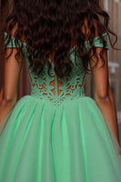 Load image into Gallery viewer, Sparkly Light Green Tulle A Line Short Corset Prom Dress with Lace