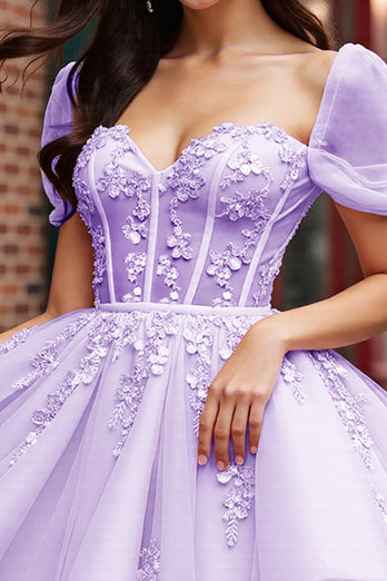 Blush Floral Corset Tulle Short Prom Dress