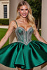 Load image into Gallery viewer, Sparkly Dark Green Short Satin Prom Dress with Beading