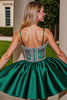 Load image into Gallery viewer, Sparkly Dark Green Short Satin Prom Dress with Beading
