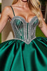 Load image into Gallery viewer, Sparkly Dark Green Short Satin Prom Dress with Beading