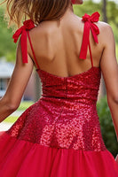 Load image into Gallery viewer, Sparkly Dark Red Sequin Corset A Line Short Prom Dress