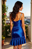 Load image into Gallery viewer, Royal Blue Tight Short Satin Prom Dress with Ruffles
